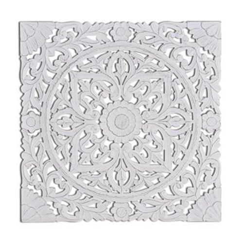 Fetesht White Carved Wood Square Decorative Panel - 90cm
