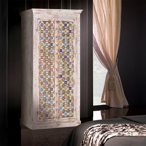 Awendaw White Washed Mango Wood 2 Door Wardrobe