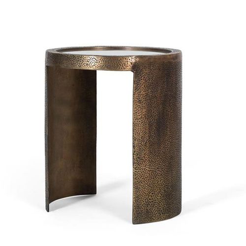 Asti Gold Metal Round Mirrored Side Table