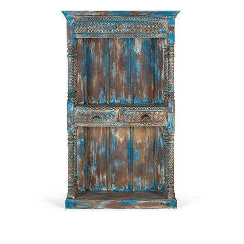 Sondrio Antique Blue Carved Mango Wood Shelving Unit