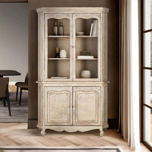 Adley Beige Mango Wood 4 Door Display Cabinet