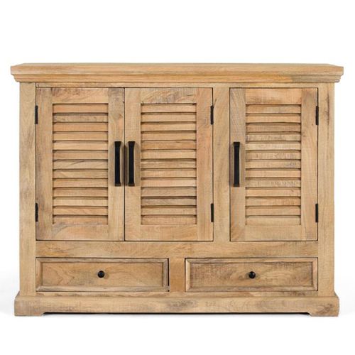 Jaylene Louvered Mango Wood 3 Door Small Sideboard - 120cm