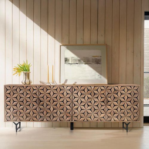 Marlee Mango Wood Geometric 4 Door Extra Large Sideboard - 220cm