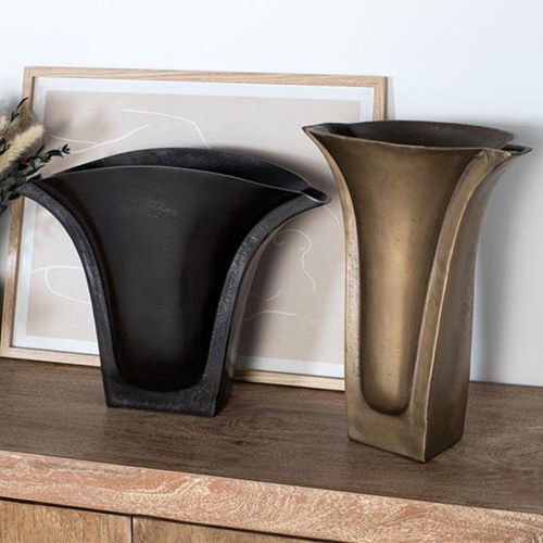 Nola Floral Bronze and Brass Metal Vase - Set of 2