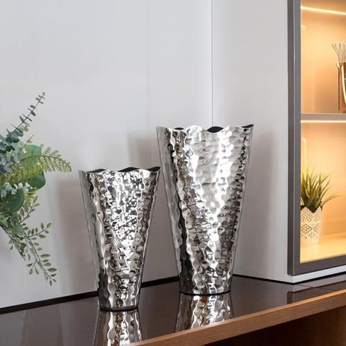 Pierre Silver Hammered Effect Metal Vase - Set of 2