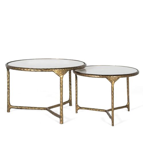 Livorno White Marble and Gold Round Nest of 2 Tables