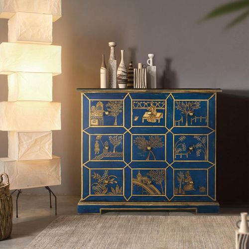 Matera Blue Painted Mango Wood Multi Drawer Chest