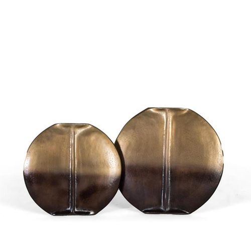 Treviso Gold Flat Round Metal Vase - Set of 2
