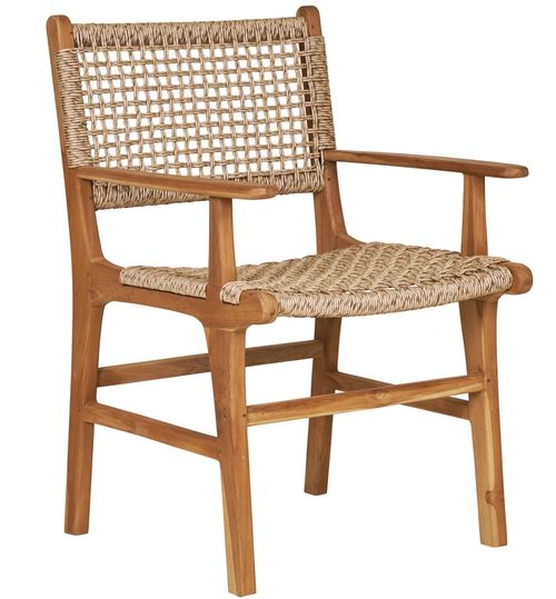 2 x Derby Polyrattan Natural Teak Wood Dining Armchair