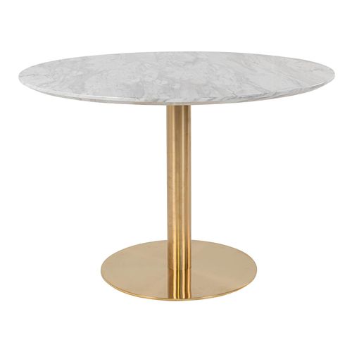 Bolzano White Marble Effect 4 Seater Gold Round Pedestal Dining Table - 110cm