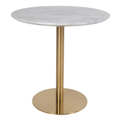 Bolzano White Marble Effect 2 Seater Gold Round Pedestal Dining Table - 90cm