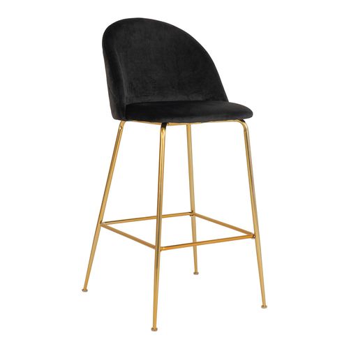 2 x Lausanne Black Velvet Fabric Barstool with Gold Legs