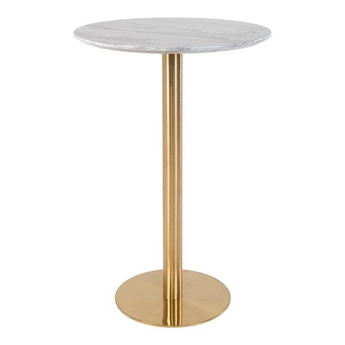 Bolzano White Marble Effect Round Bar Table with Gold Base