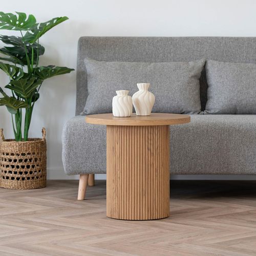 Boavista Natural Wood Fluted Round Side Table