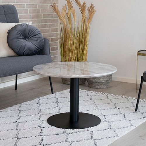 Bolzano White Marble Effect Round Coffee Table with Black Base