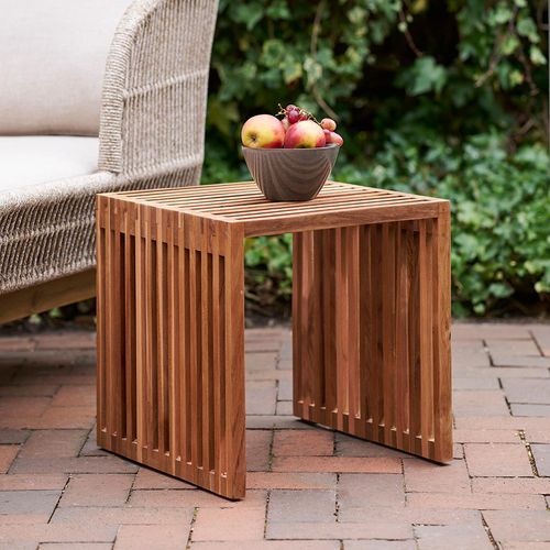 Pego Teak Wood Slatted Square Side Table