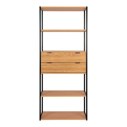 Minato Natural Wood Open Bookcase with 2 Drawers
