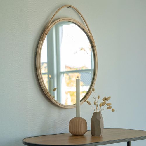 Malo Rattan Round Hanging Wall Mirror - 50cm x 50cm
