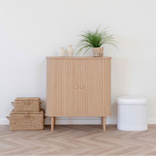 Nikko Pine Wood Fluted Curved 2 Door Small Sideboard - 80cm