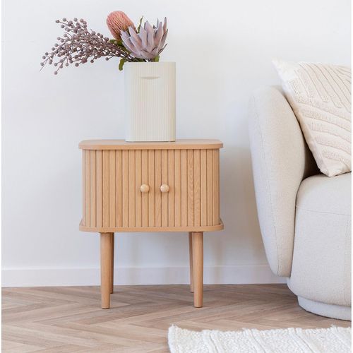 Nikko Pine Wood Fluted 2 Door Curved Side Table