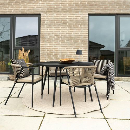 Atlanta Black Wood 4 Seater Round Garden Dining Table - 120cm