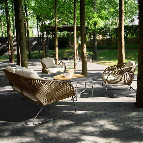 Novella Beige Fabric 4 Seater Round Garden Lounge Set