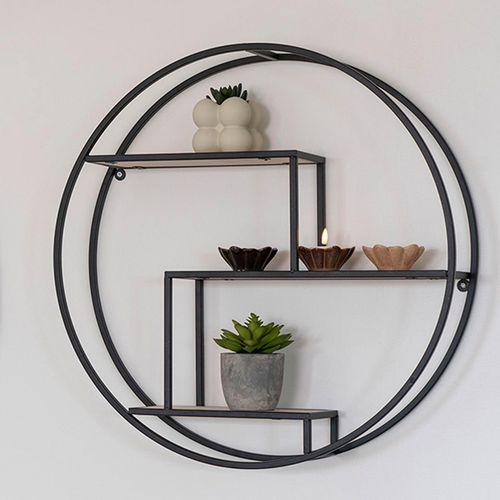 Rotterdam Black Metal Round Wall Shelf
