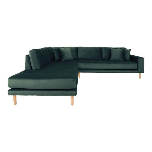 Lido Green Fabric Corner Sofa Open End with Natural Legs - LHF