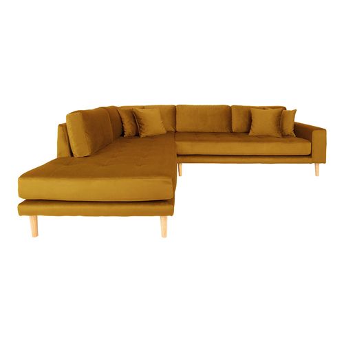 Lido Mustard Yellow Fabric Corner Sofa Open End with Natural Legs - LHF