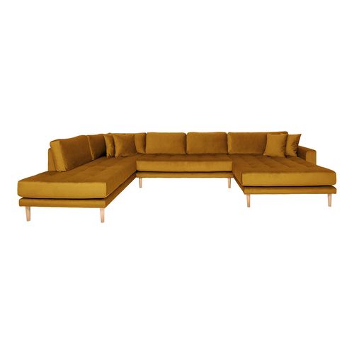 Lido Mustard Yellow Velvet Fabric U-Sofa Open End with Natural Legs - RHF