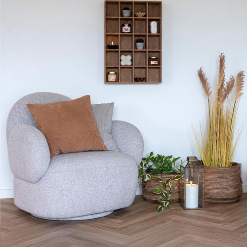 Messina Light Grey Boucle Fabric Swivel Lounge Chair