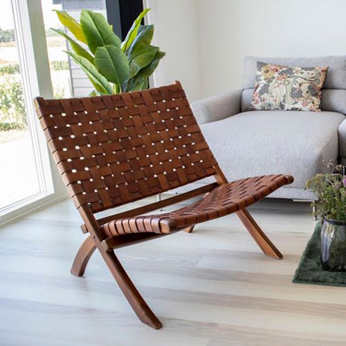 Perugia Brown Leather Folding Chair