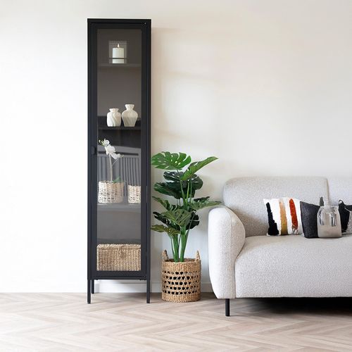 Brisbane Black Metal 1 Door Slim Display Cabinet