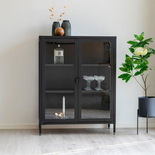 Brisbane Black Metal 2 Door Small Display Cabinet
