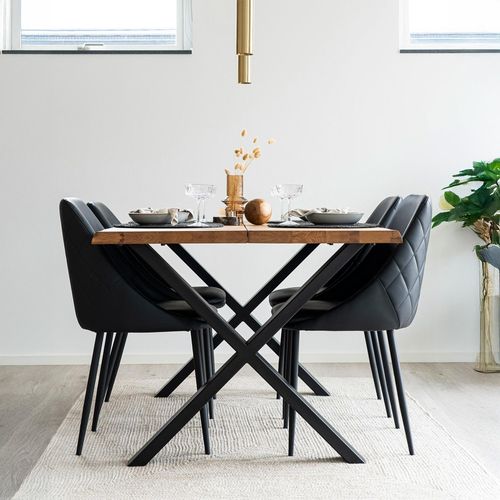 Toulon Natural Oak 4 Seater Dining Table with Black Cross Legs - 140cm