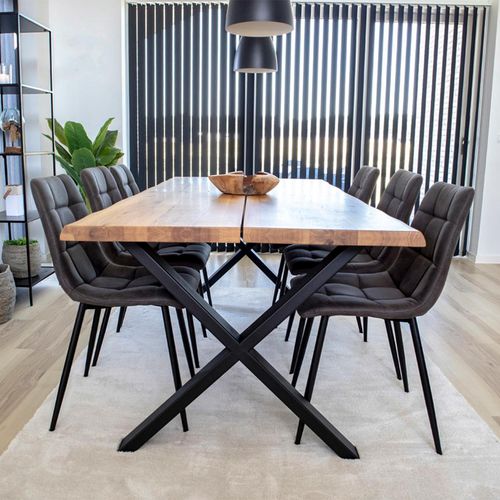 Toulon Natural Oak 8 Seater Dining Table with Black Cross Legs - 200cm