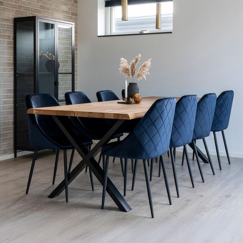 Toulon Natural Oak 10 Seater Dining Table with Black Cross Legs - 240cm