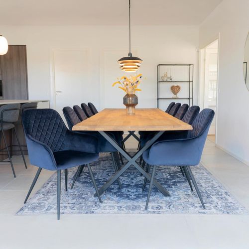 Toulon Natural Oak 14 Seater Dining Table with Black Cross Legs - 300cm