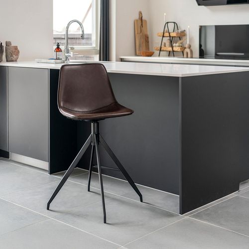 2 x Monaco Brown Faux Leather Barstool with Back