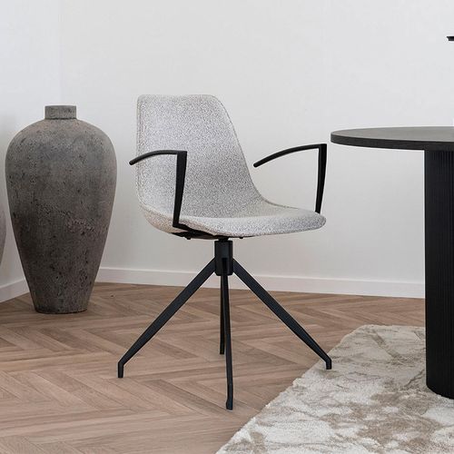 2 x Monaco Light Grey Boucle Fabric Swivel Dining Armchair