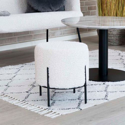 Alford White Boucle Fabric Round Pouf