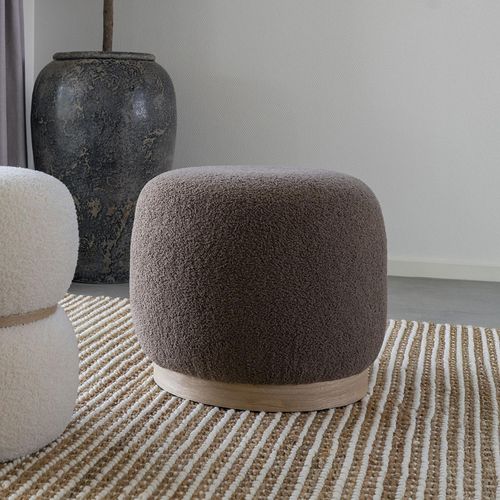 Belfort Brown Boucle Fabric Round Pouf