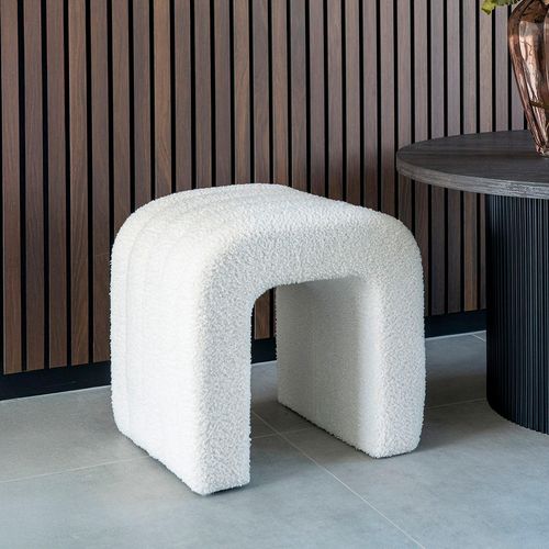 Colma White Boucle Fabric Pouf