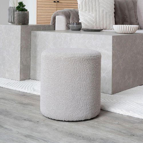 Ejby Beige Boucle Fabric Round Pouf