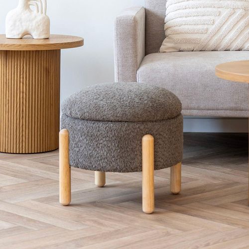 Medas Brown Fabric Storage Round Pouf