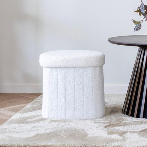Medford White Fabric Storage Pouf