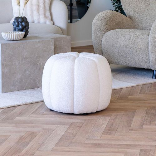 Paisley Off White Fabric Round Pouf