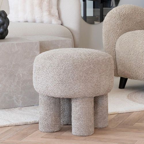Perth Light Grey Fabric Round Pouf
