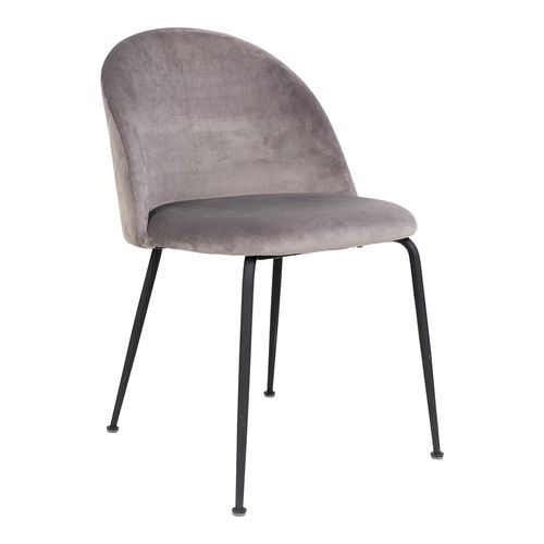2 x Geneve Grey Velvet Fabric Dining Chair with Black Legs