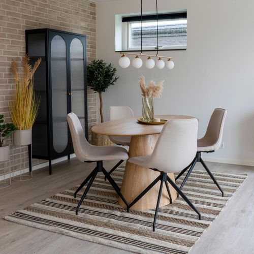 Bolton Natural Wood Oval Dining Set with 4 Zebulon Sand Swivel Chairs